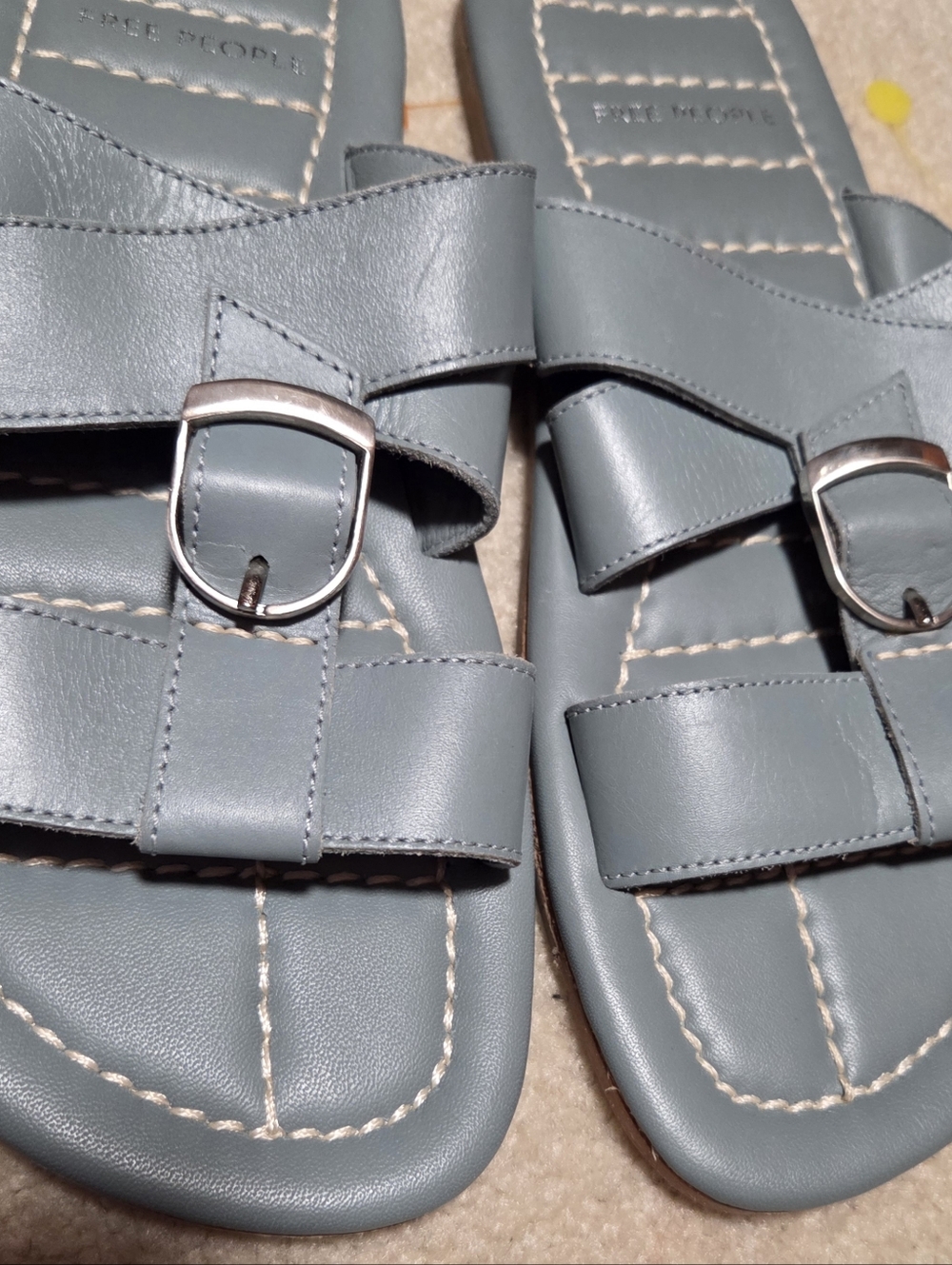 Free People Sloane Sandals Blue Leather Buckle Slide Flats Size 8 - Picture 6 of 9